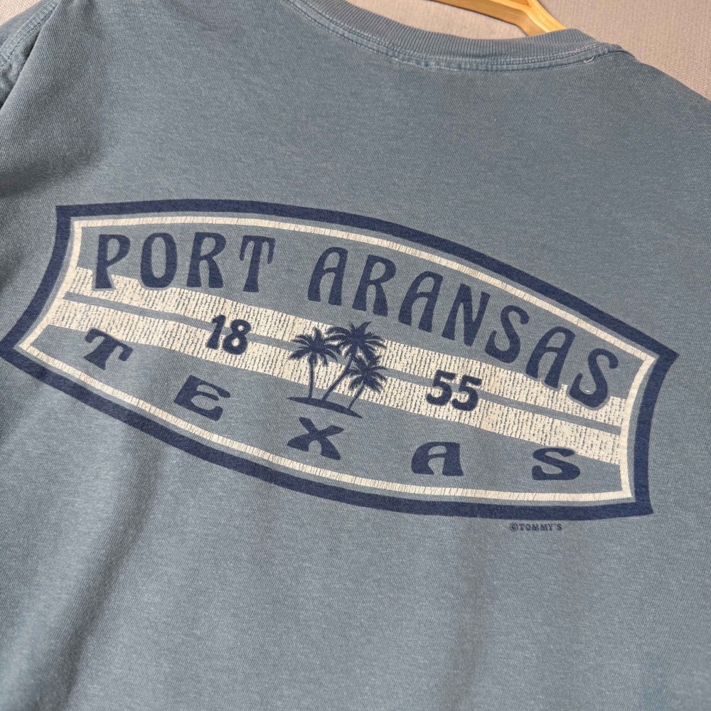 Port Aransas Texas Graphic Tee Washed Blue Souvenir T-Shirt Mens Medium